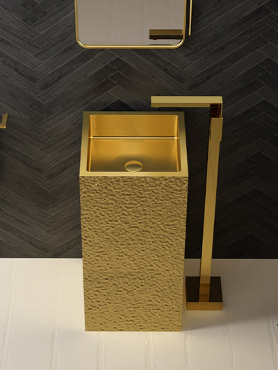 Nordic Square Design Brushed Gold-Black Gun Hand made hammered pedestal sink