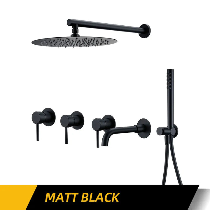 Round 3 way volumen control rain -hand spray and tub spout shower kit