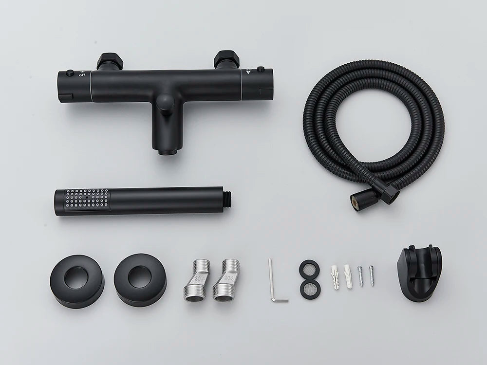 Pet-Black Thermostatic Bathroom Shower Faucet Dual Handle Bathtub Faucet Wall Mounted Mixer Tub Tap