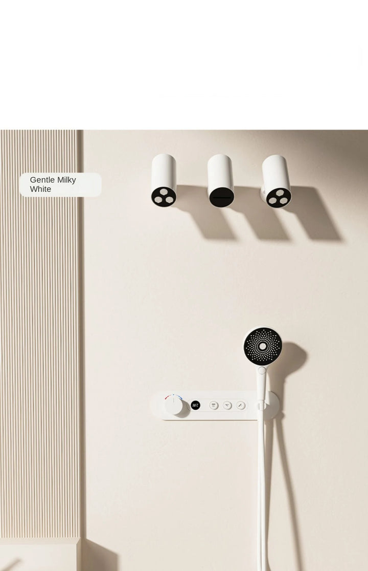 Aston-Constant Temperature White Embedded Wall-Mounted Rainfall Shower System with Intelligent Digital Display