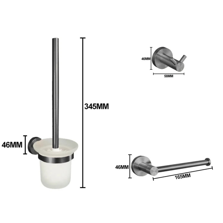 Grey Gun Metal Bathroom Hardware Accessories Cup Rack Towel Rack Toilet Brush Bath Towel Rack Roll Rack Towel Bar Hook Bathroom Wall Rack