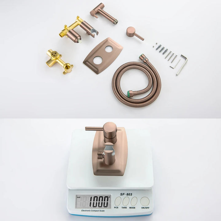 Brushed Rose Rose Gold Bidet Faucet Handheld Bidet Toilet Sprayer Set Hot and cold water Tap Brass Toilet Faucet Shower Head