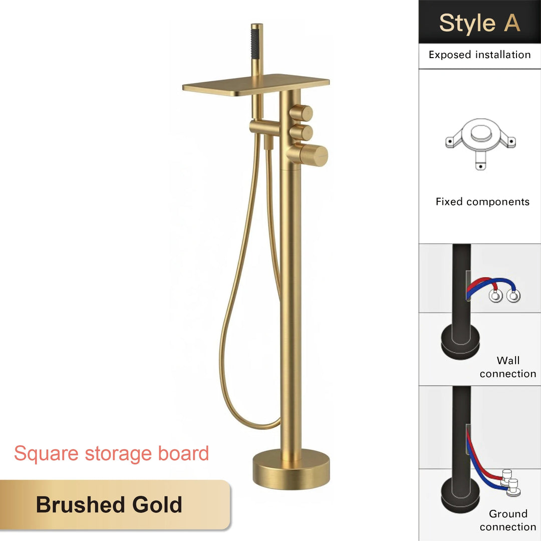 Andromeda-Gunmetal Bathtub Faucet 2 Function Hot Cold Mixer Tap Floor Mount Bathroom Tub Shower Modern Home Bath Tap