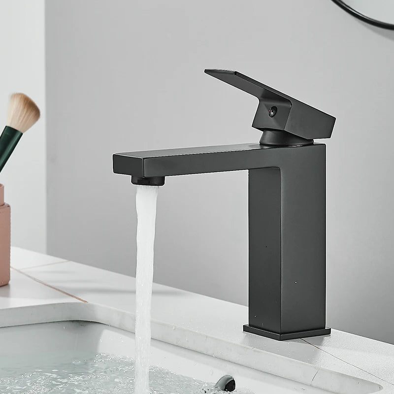 CARRE-Bathroom Faucet Deck Mount Basin Sink Taps Hot Cold Water Mixers Single Handle Tap Washbasin Crane Short/Tall