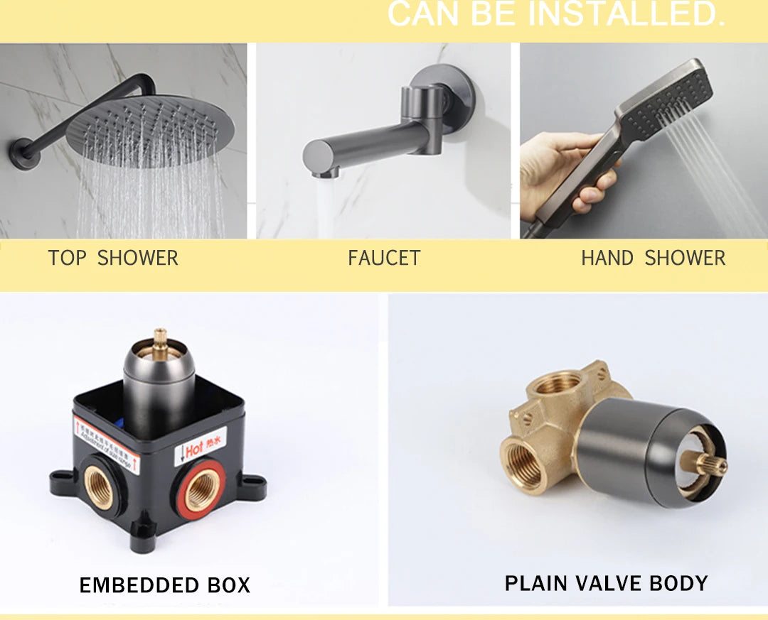 Hot and Cold Mixing Valve Body Faucet Single Handle Bathroom Concealed Shower Mixing Valve and Trim Kit Round Square