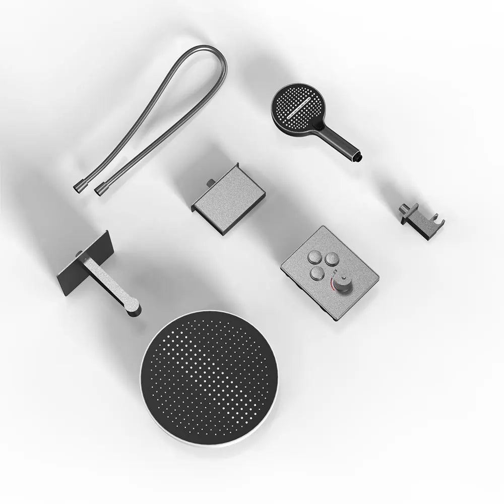 Apartamento-  Thermostatic Shower Faucet Hotel Bathroom Mixer Wall Mounted Jet Massage Spray Pattern Brass Chrome Ceramic