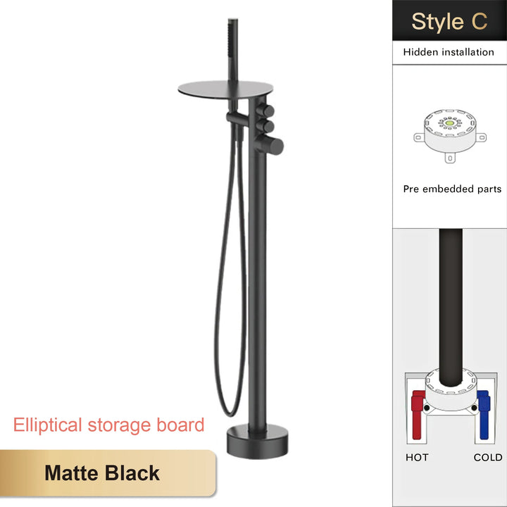 Andromeda-Gunmetal Bathtub Faucet 2 Function Hot Cold Mixer Tap Floor Mount Bathroom Tub Shower Modern Home Bath Tap
