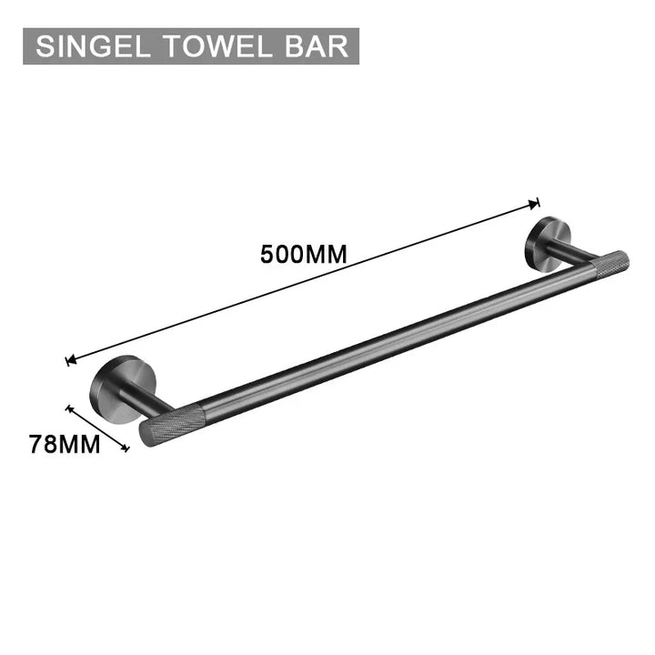 Grey Gun Metal Bathroom Hardware Set Accessories Kit Stainless Steel Round Wall Rack Hand Bar Toilet Roll Paper Holder Robe Towel Hook