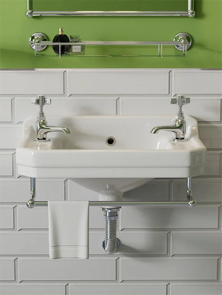 Fairfax II Wall Mounted Victorian ceramic sink with hot & cold seperate and towel holder