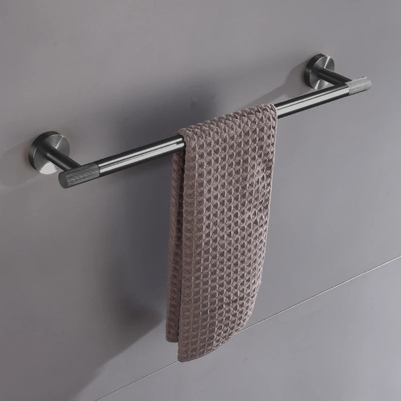 Grey Gun Metal Bathroom Hardware Set Accessories Kit Stainless Steel Round Wall Rack Hand Bar Toilet Roll Paper Holder Robe Towel Hook