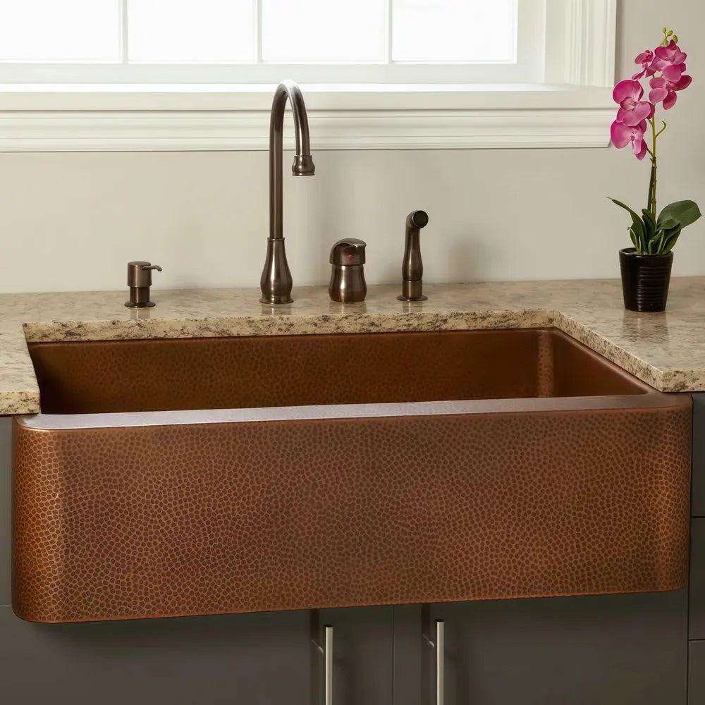 Navajo- Antique Copper ArtisanHammered Honeycomb single bowl Farmhouse Apron kitchen sink