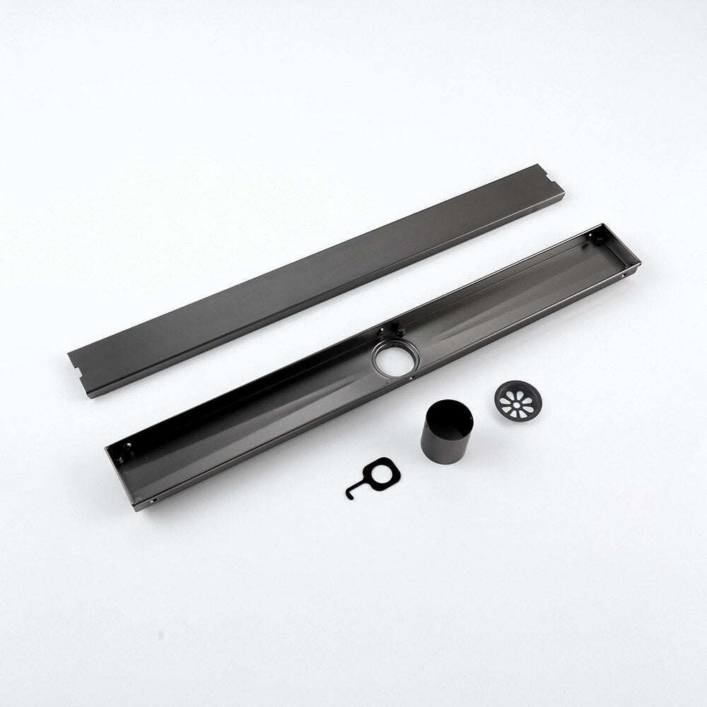 Brushed Gold-Grey Gun-Black Linear shower drain kit