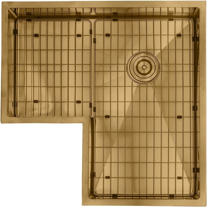 Cafe Copper -Brushed Gold-Rose Corner 30" Inch stainless steel single bowl undermount kitchen sink 14 gauge