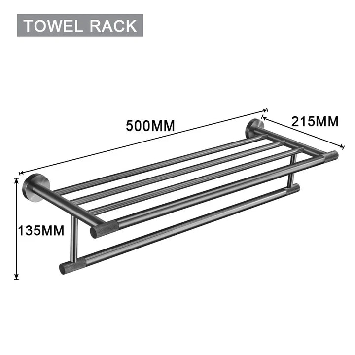 Grey Gun Metal Bathroom Hardware Set Accessories Kit Stainless Steel Round Wall Rack Hand Bar Toilet Roll Paper Holder Robe Towel Hook