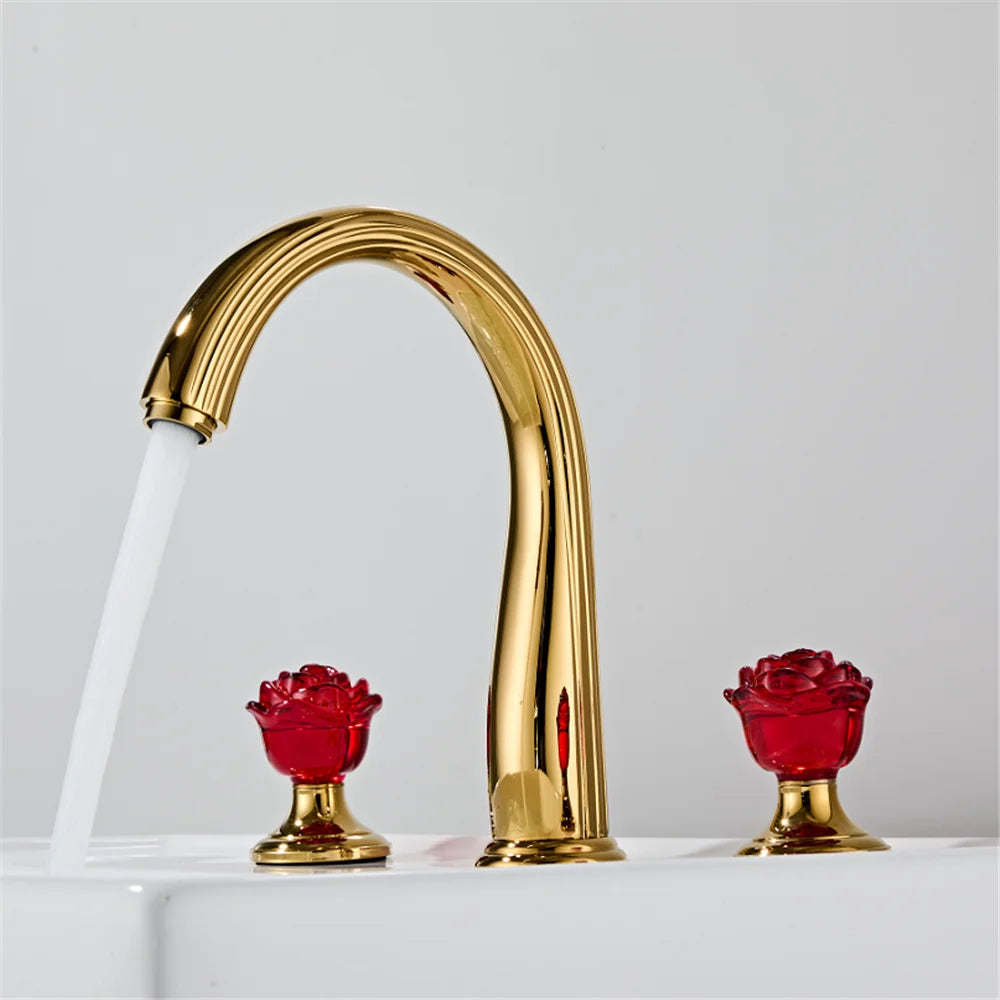 Camelia- Rose Gold Crystal Handles 8" Inch Wide Spread Faucet
