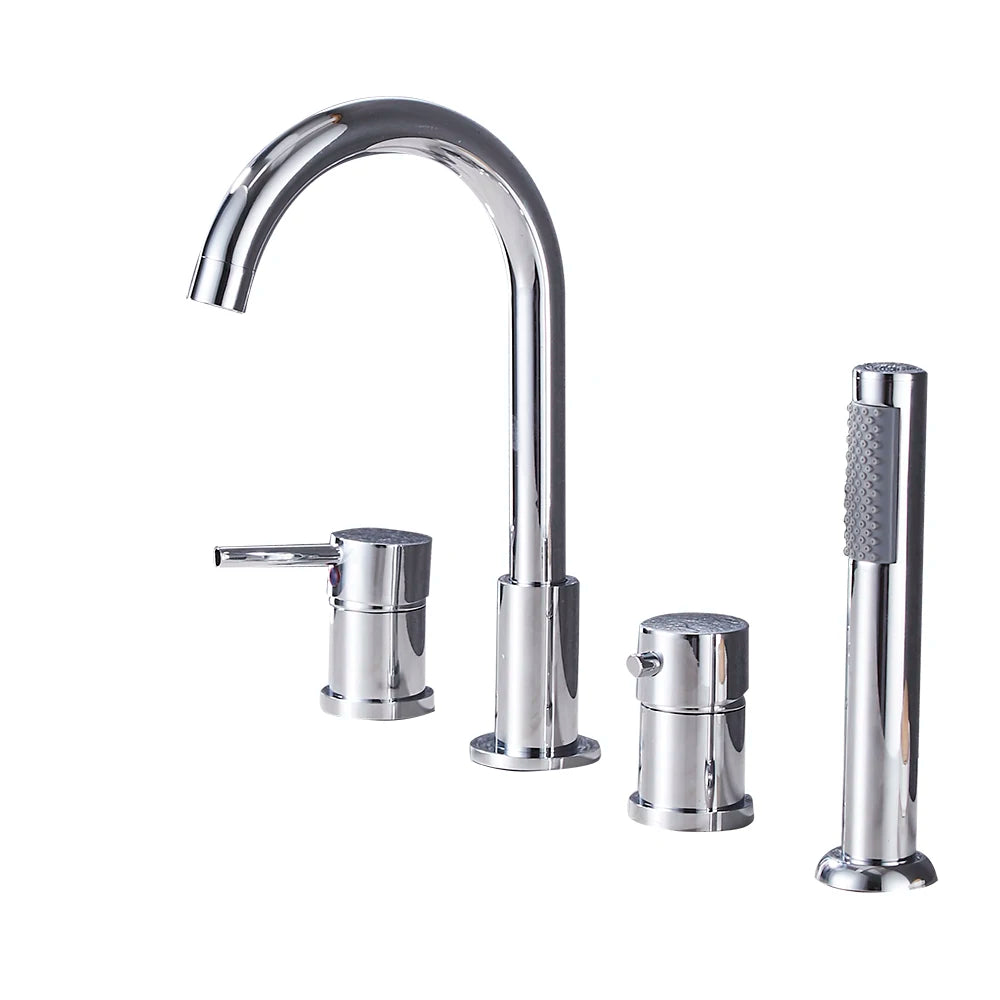 Romano- Deck Mounted 4 holes Roman Bathtub Faucet Set with Handheld Shower Tub Faucet Hot and Cold Water Mixer