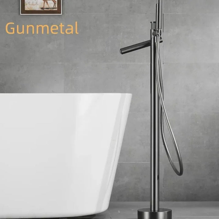 Browning - Brushed Gold Floor Stand Bathtub Faucet Brush Gold Bathtub Stand Tap Shower Mixer Brass Shower Gold  Floor Bathtub Stand Faucet
