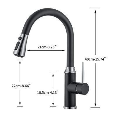Black with brushed gold two tone transitional kitchen faucet pull out dual sprayer