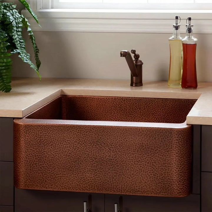 Navajo- Antique Copper ArtisanHammered Honeycomb single bowl Farmhouse Apron kitchen sink