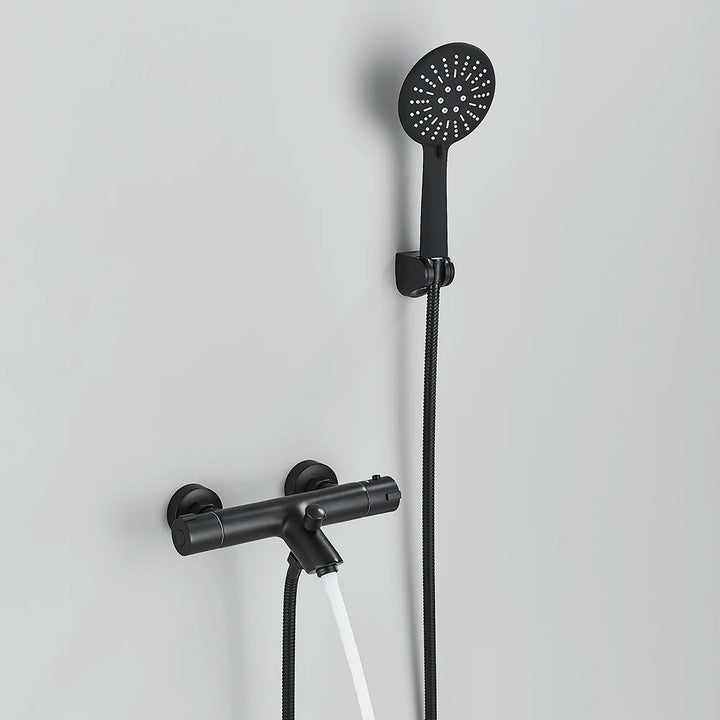 Pet-Black Thermostatic Bathroom Shower Faucet Dual Handle Bathtub Faucet Wall Mounted Mixer Tub Tap