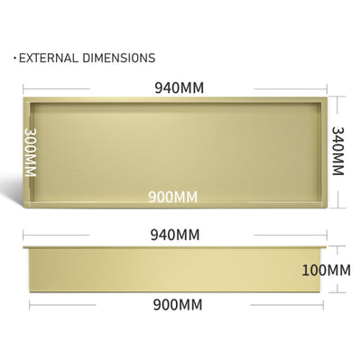 Brushed gold stainless steel 304 rectangular wall mounted bathroom shower niche shelve