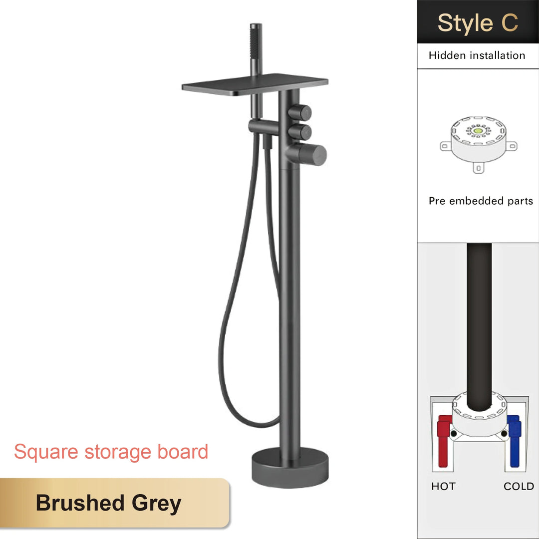 Andromeda-Gunmetal Bathtub Faucet 2 Function Hot Cold Mixer Tap Floor Mount Bathroom Tub Shower Modern Home Bath Tap