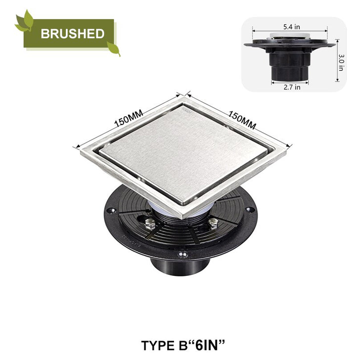 Square shower drain stainless steel with PVC or ABS adapter set