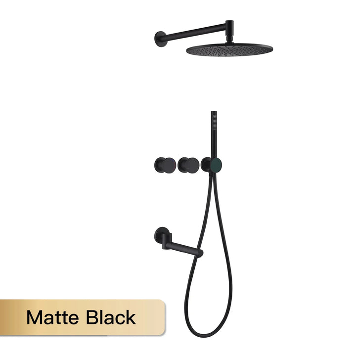 Lisboa II-Brass Shower System Simple Design Wall Mounted 2 Handle Hot & Cold Water 3 Function Bathroom Faucet