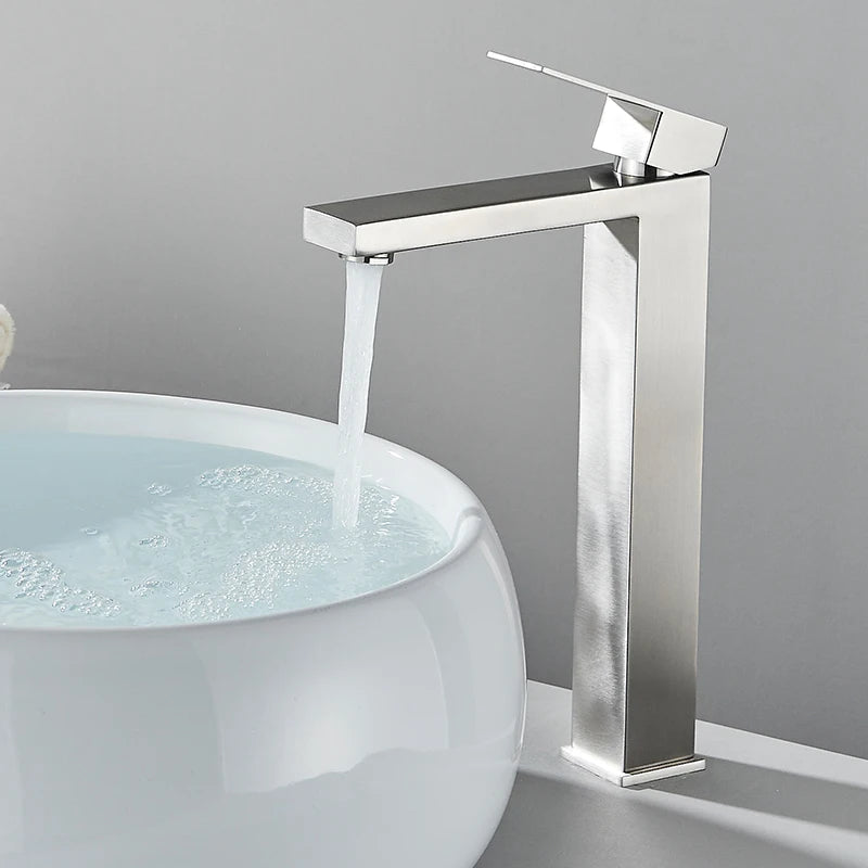 CARRE-Bathroom Faucet Deck Mount Basin Sink Taps Hot Cold Water Mixers Single Handle Tap Washbasin Crane Short/Tall