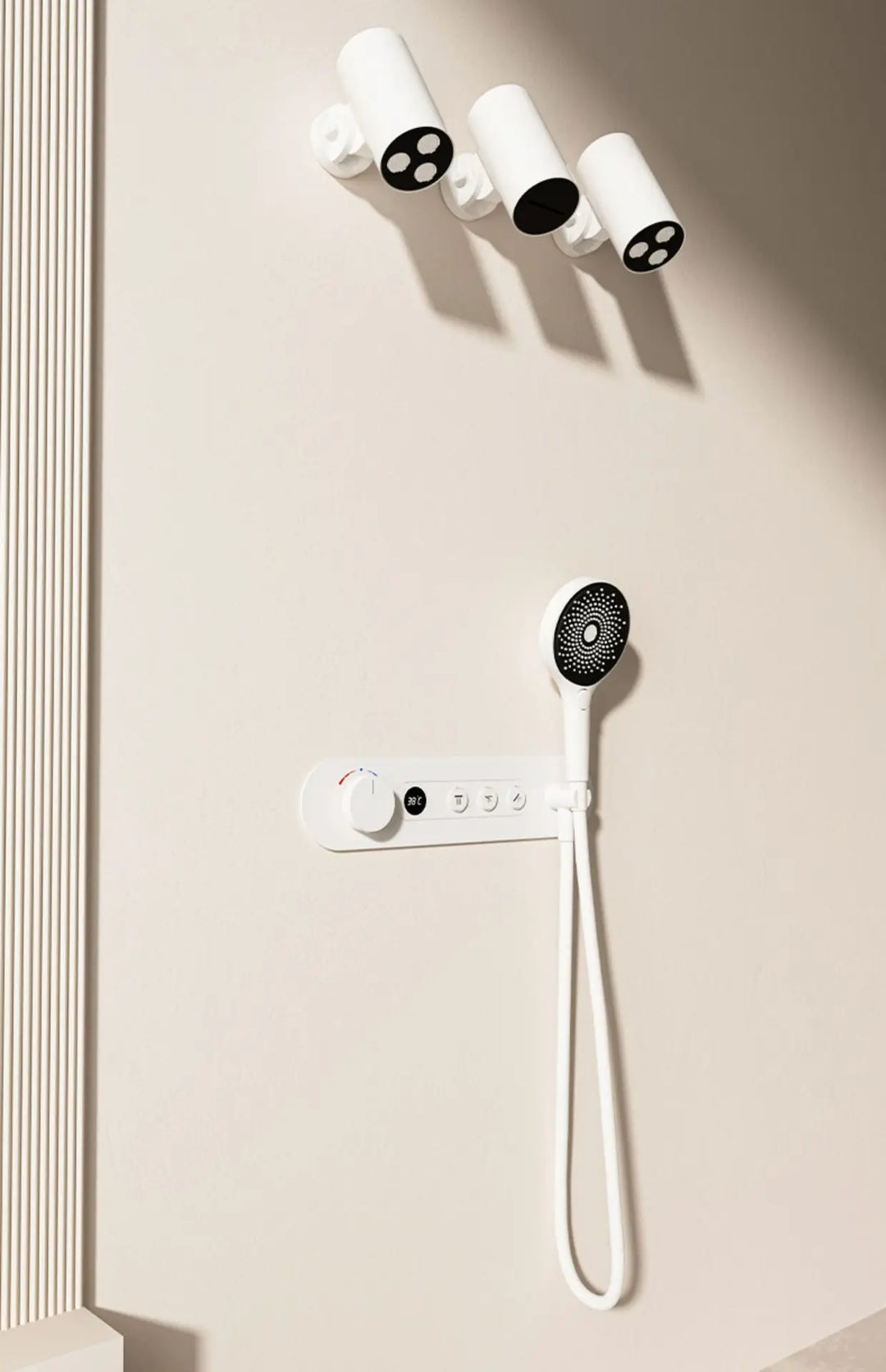 Aston-Constant Temperature White Embedded Wall-Mounted Rainfall Shower System with Intelligent Digital Display
