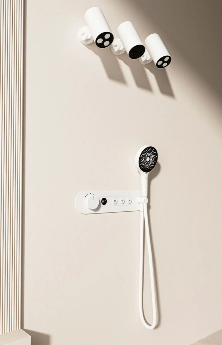 Aston-Constant Temperature White Embedded Wall-Mounted Rainfall Shower System with Intelligent Digital Display