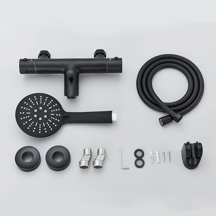 Pet-Black Thermostatic Bathroom Shower Faucet Dual Handle Bathtub Faucet Wall Mounted Mixer Tub Tap