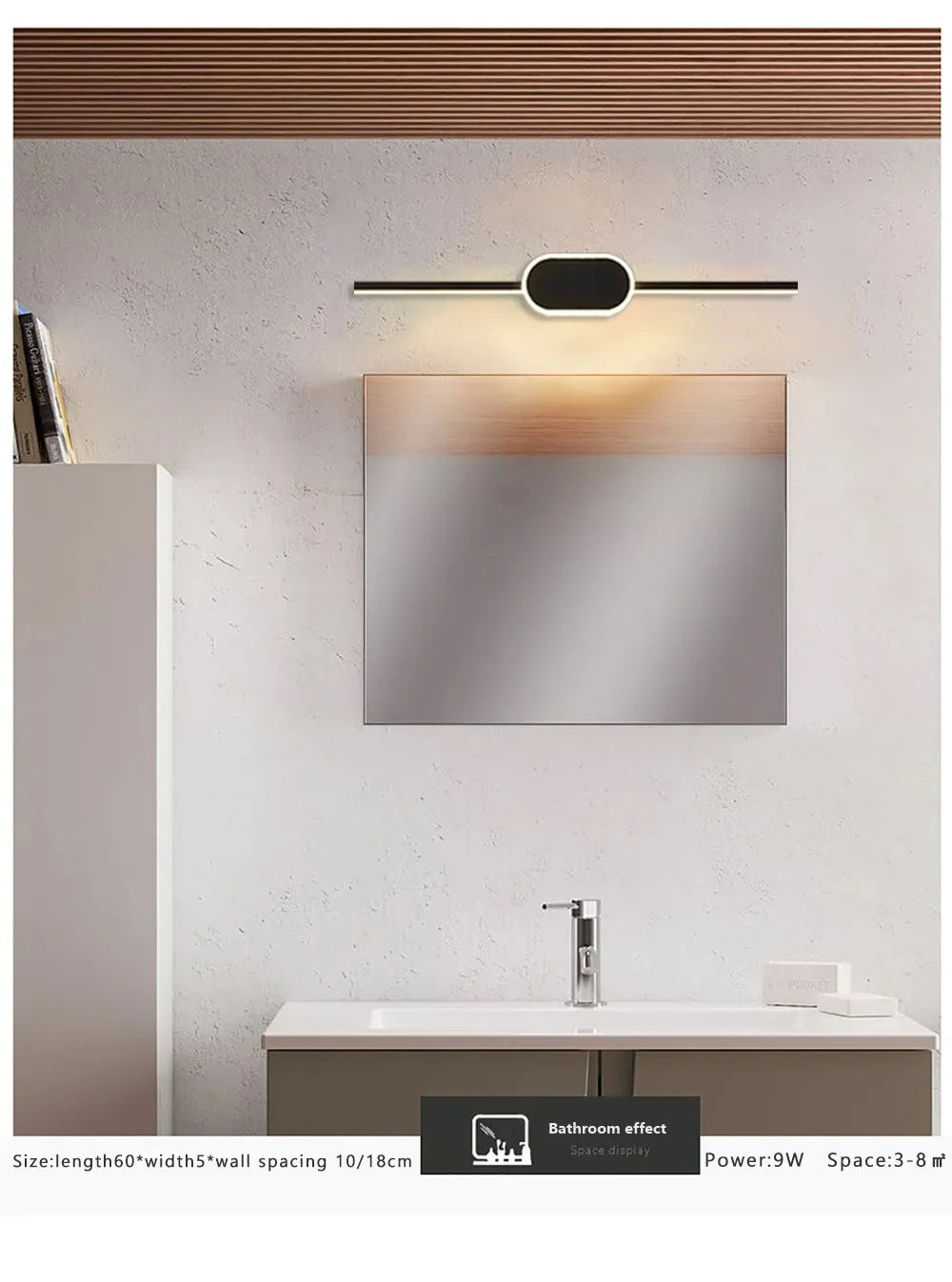 40/60/80CM Mirror Front Lamp  Bathroom Decorative Lights Mirror 40/60/80cm Long Strip Wall Sconces Living Room Indoor Fixture