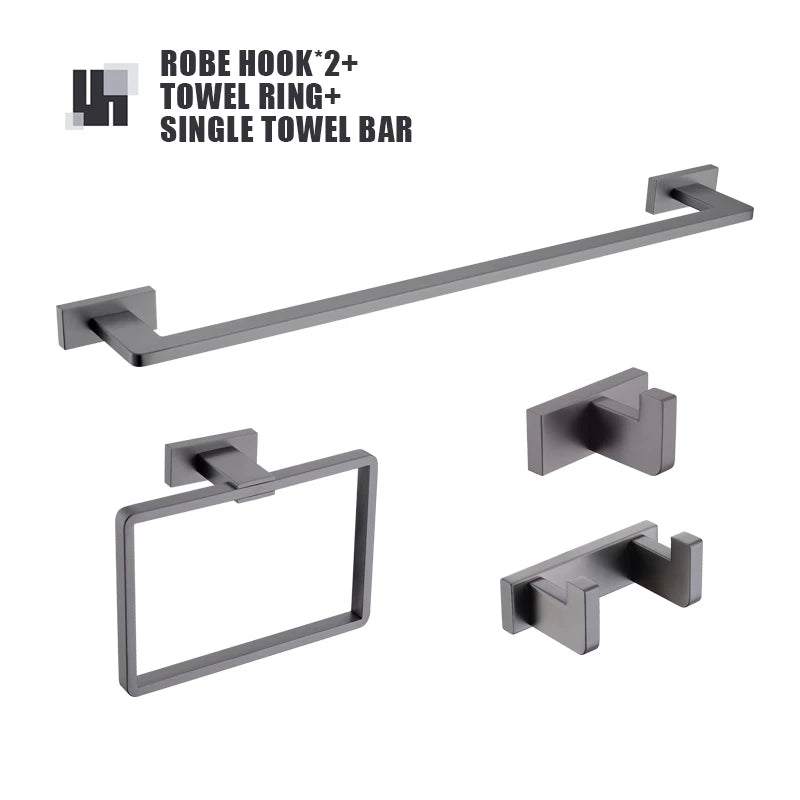 Gunmetal Stainless Steel Bathroom Hardware Towel Rack Toilet Paper Holder,Toilet Brush,Robe Hook Towel Bar Holder Grey Stainless