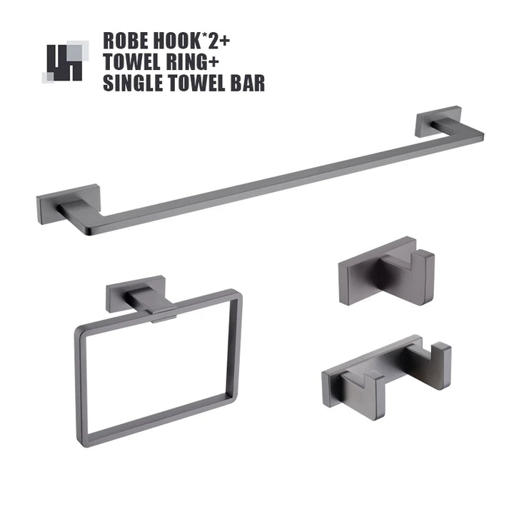 Gunmetal Stainless Steel Bathroom Hardware Towel Rack Toilet Paper Holder,Toilet Brush,Robe Hook Towel Bar Holder Grey Stainless