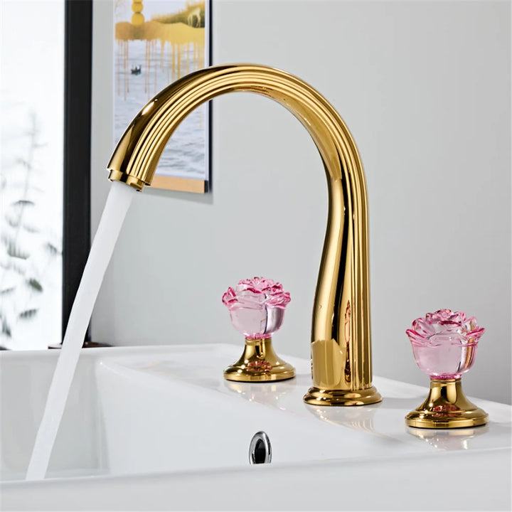 Camelia- Rose Gold Crystal Handles 8" Inch Wide Spread Faucet