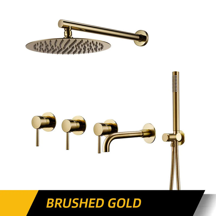 Round 3 way volumen control rain -hand spray and tub spout shower kit