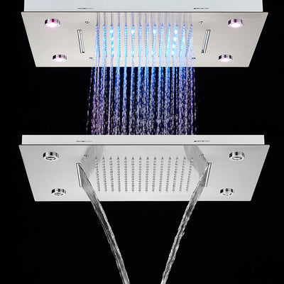 Black LED Rain Waterfall Shower Head Remote Control LED Colors Ceiling Mounted Shower Head 50*35cm