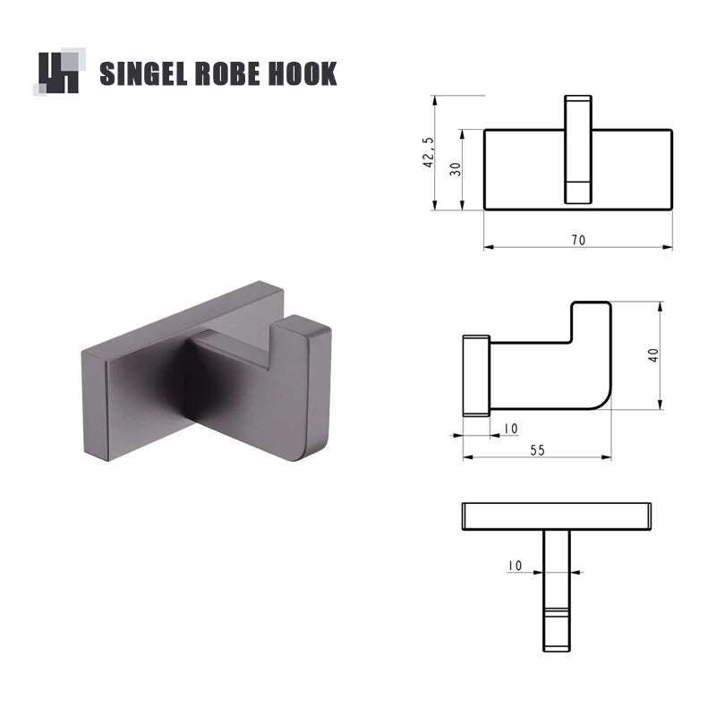 Gunmetal Stainless Steel Bathroom Hardware Towel Rack Toilet Paper Holder,Toilet Brush,Robe Hook Towel Bar Holder Grey Stainless