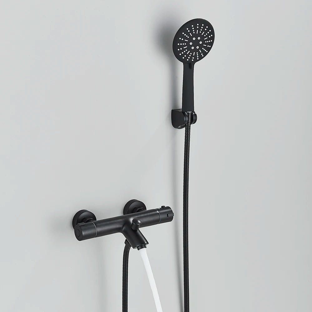 Pet-Black Thermostatic Bathroom Shower Faucet Dual Handle Bathtub Faucet Wall Mounted Mixer Tub Tap