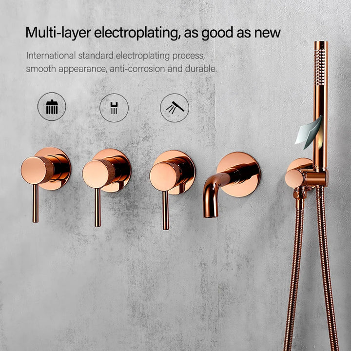 Round 3 way volumen control rain -hand spray and tub spout shower kit