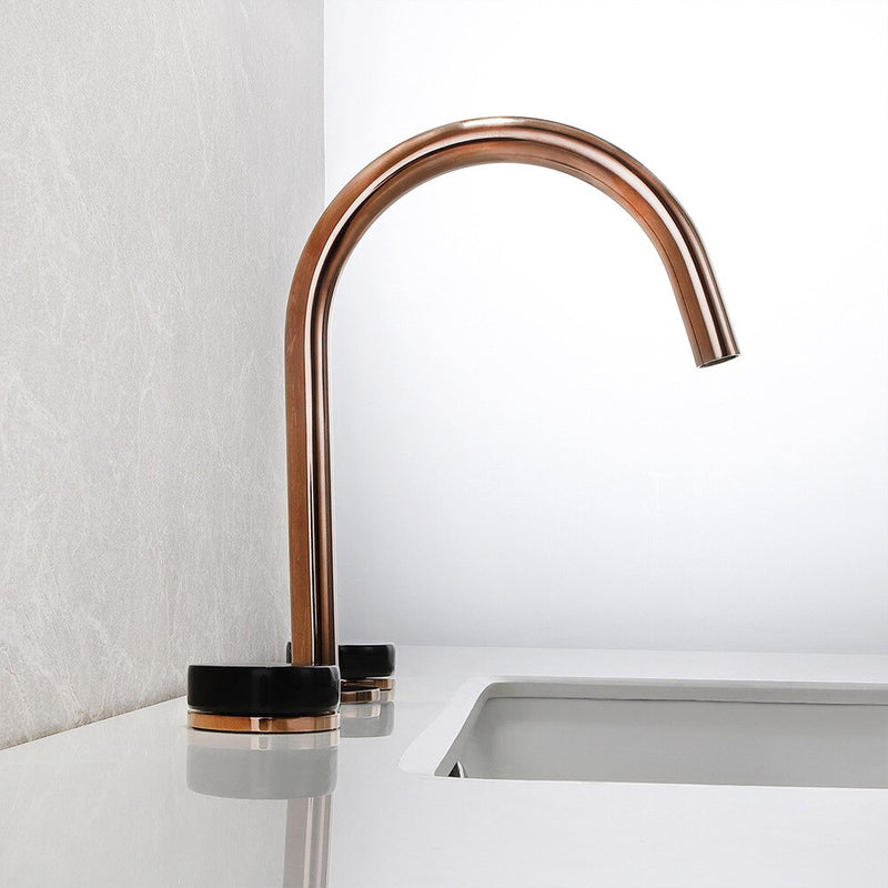 Rose gold with black handle 8" inch wide spread bathroom faucet