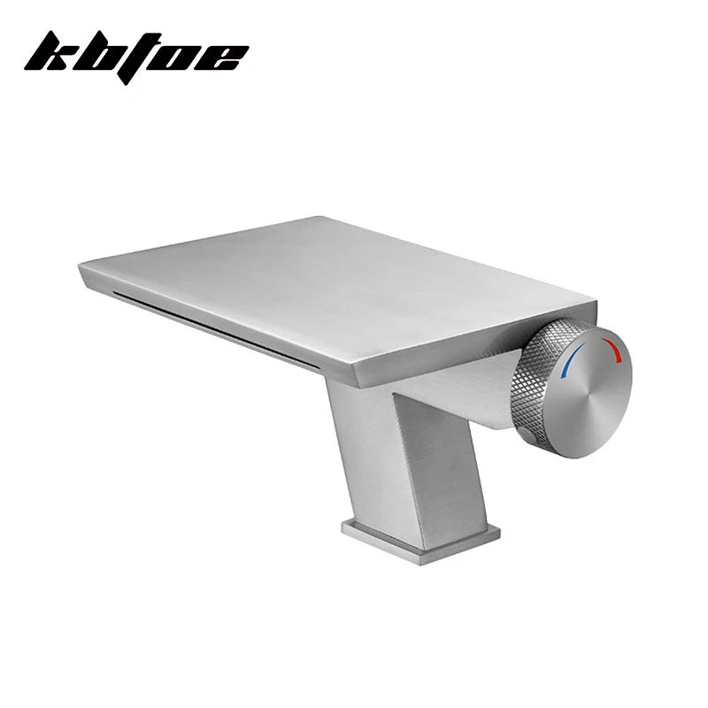 Doberman-Gun Gray/Brushed Gold Waterfall Basin Faucet Bathroom Cold Hot Knob Switch Toilet Sink Mixer Tap Deck Mounted Modern Vanity Tap