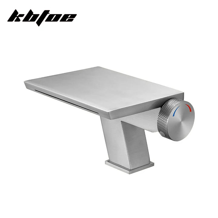 Doberman-Gun Gray/Brushed Gold Waterfall Basin Faucet Bathroom Cold Hot Knob Switch Toilet Sink Mixer Tap Deck Mounted Modern Vanity Tap