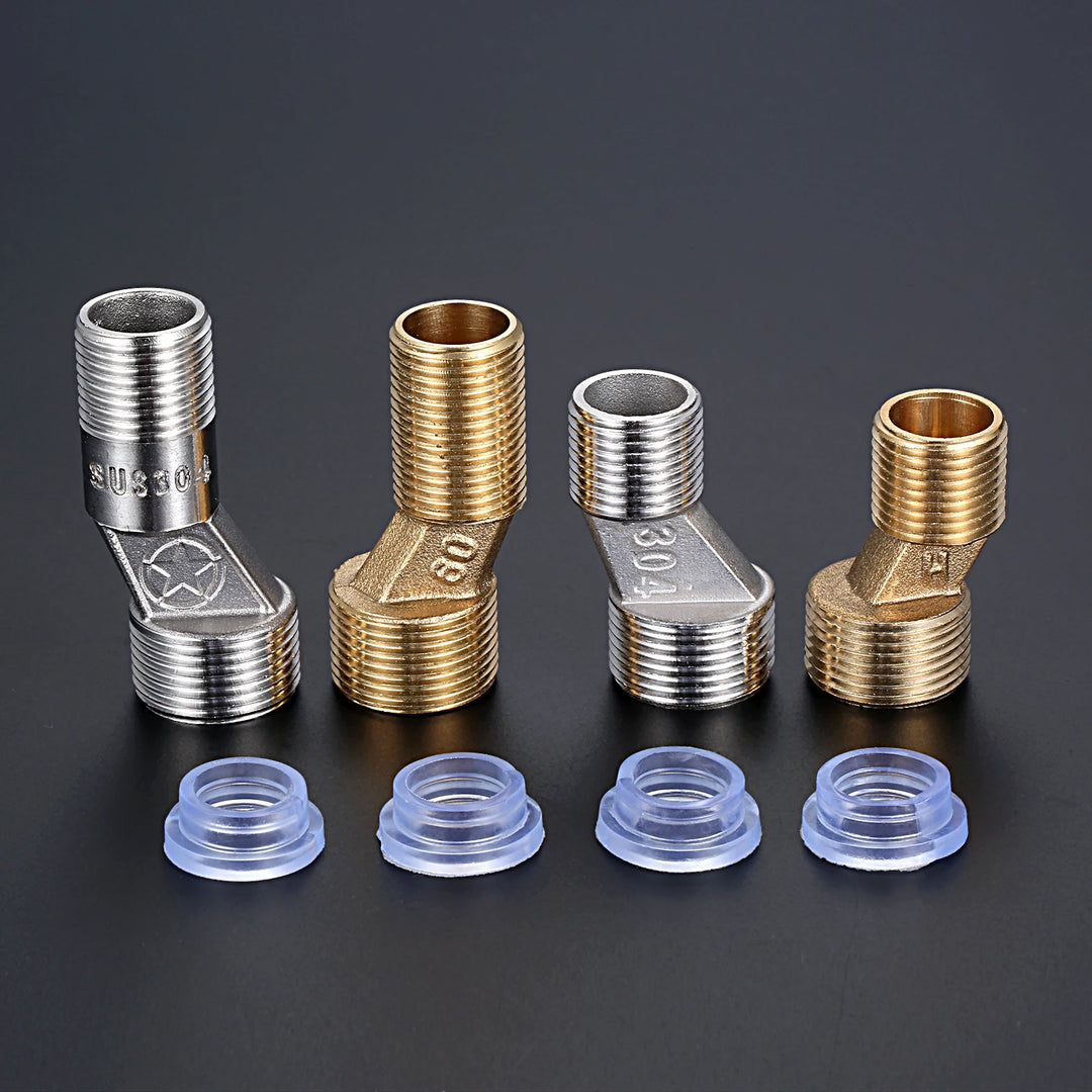 Z shape x 2Pcs Adjustable Kitchen Bathroom Shower Faucet Adapter Brass&Stainless Steel Wall Mounted Replacement Angle Valve S-unions Parts