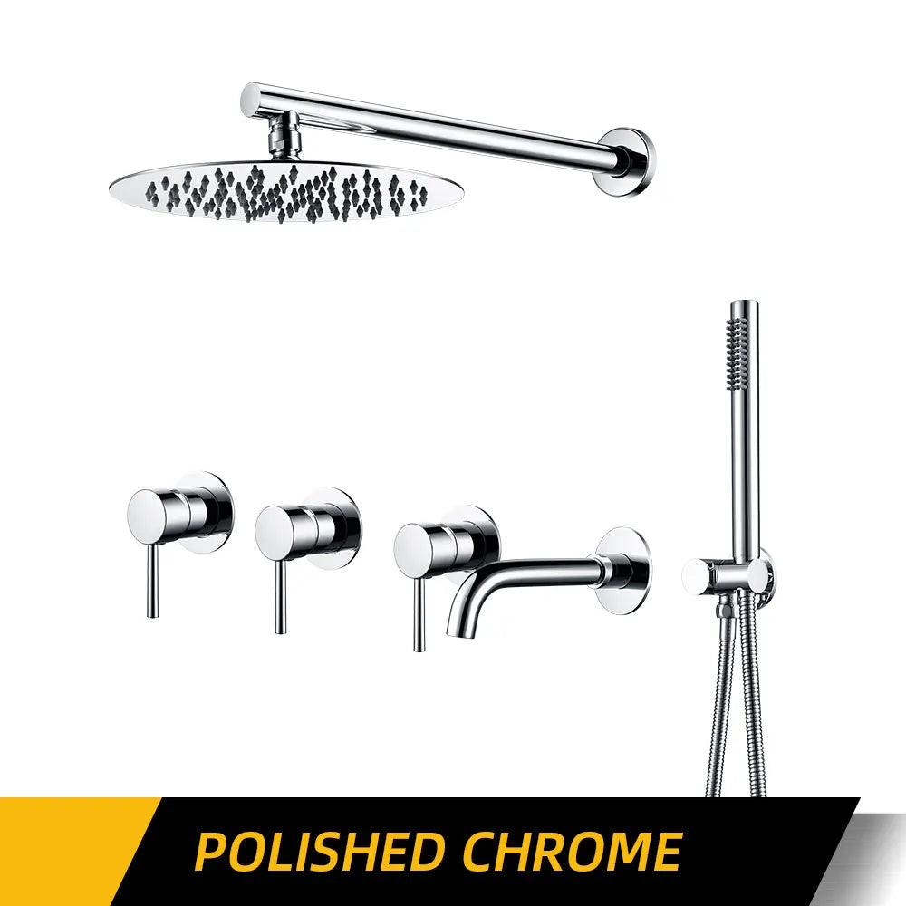 Round 3 way volumen control rain -hand spray and tub spout shower kit