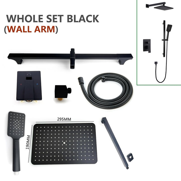 Chrome-Black-Brushed Gold  CSA -Modern rectangular 12x12"  rain head with  2 way function diverter completed shower kit