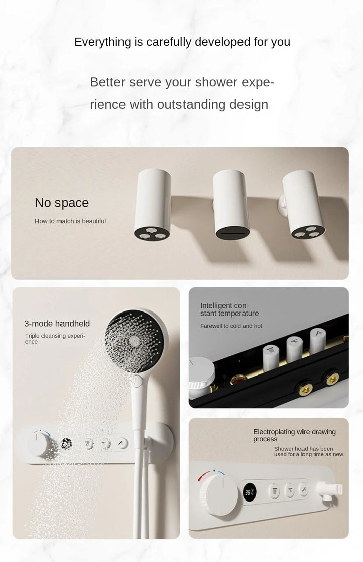 Aston-Constant Temperature White Embedded Wall-Mounted Rainfall Shower System with Intelligent Digital Display