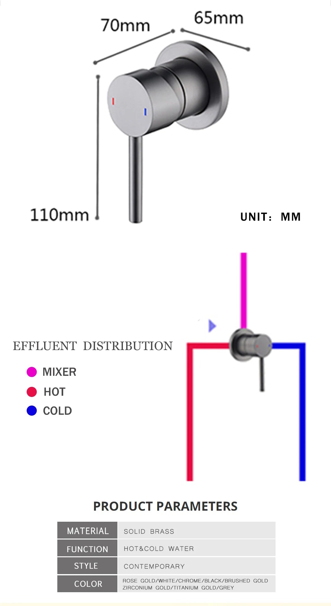 Round Brass Hidden Hot And Cold Water Mixing Valve Bathroom Wall-Mounted Single-Handle Shower Faucet Valve Body