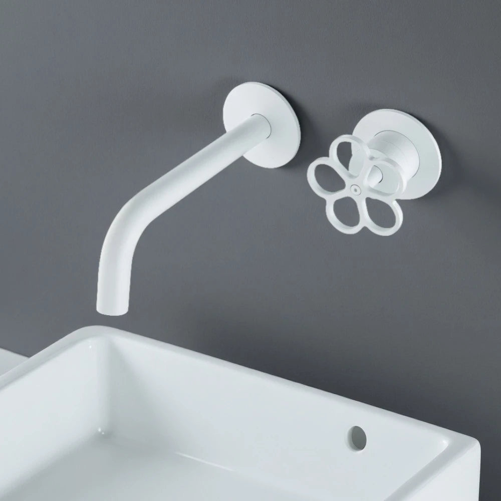 Apollonia-Wall Mounted Bathroom Basin Faucet with Plum Handle Hot Cold Water Mixer Tap
